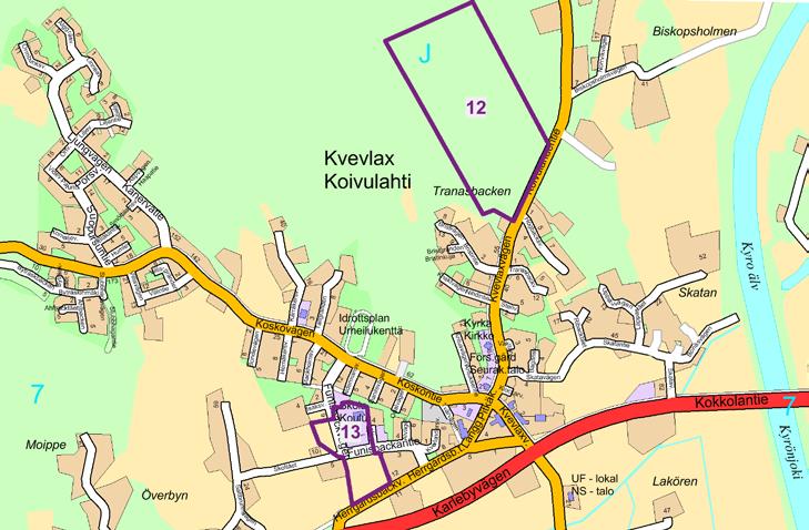 Detaljplan Asemakaava Kvevlax 12. Detaljplan invid Kvevlaxvägen Kommunen äger ett markområde väster om Kvevlaxvägen i anslutning till befintligt bebyggelse på Tranasbacken.