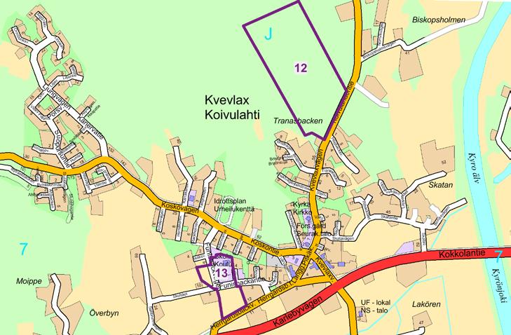 Detaljplan Asemakaava Kvevlax 12. Detaljplan invid Kvevlaxvägen Kommunen äger ett markområde väster om Kvevlaxvägen i anslutning till befintligt bebyggelse på Tranasbacken.