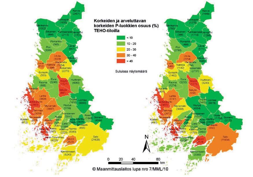 naisuuksiltaan TEHO-tilat kuvaavat koko alueen - - - en valuma-alue Satakunnan peltojen kaltevuutta - Alue Kaltevuus yli 3 %