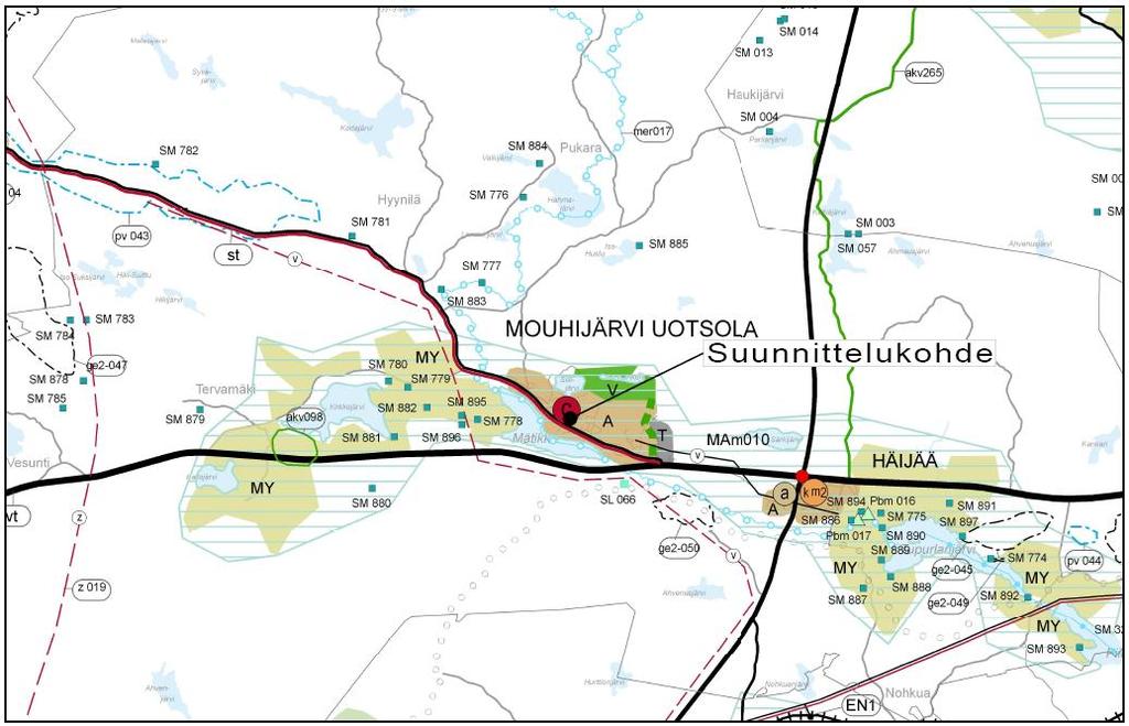 Kuva maakuntakaavasta, suunnittelualue on C-merkinnän alla Pirkanmaalla on valmisteilla uusi kokonaismaakunta-kaava, Pirkanmaan maakuntakaava 2040, joka voimaan tullessaan korvaa kaikki tällä