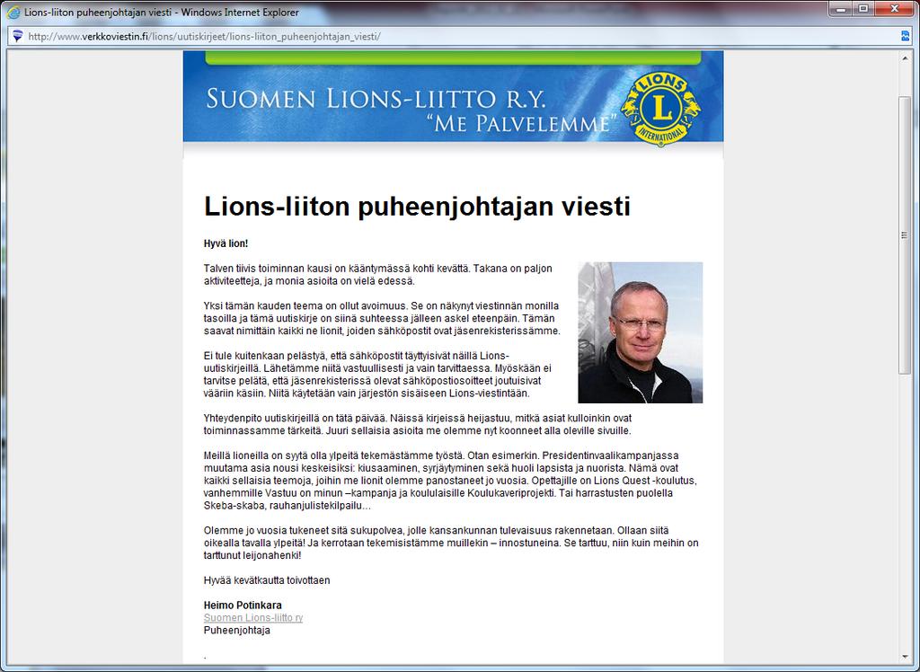 Uutiskirje Suomen Lionsliiton kaikille
