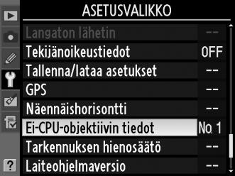 Ei-mikroprosessoriohjatut objektiivit Kun käyttäjä määrittää objektiivin tiedot (objektiivin polttoväli ja suurin aukko), käyttäjä pääsee käyttämään mikroprosessoriohjatun objektiivin toimintoja, kun