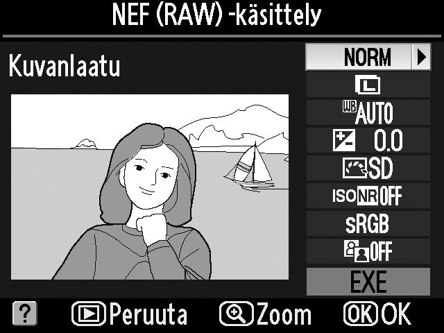 NEF (RAW) -käsittely G-painike N-muokkausvalikko JPEG-kopioiden tekeminen NEF (RAW) -kuvista. 1 Valitse NEF (RAW) -käsittely.