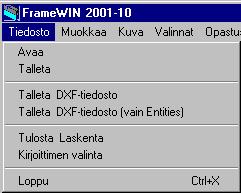 Tiedostotoiminnot Avaa tiedosto Avaa aikaisemmin talletettu runkolaskenta.
