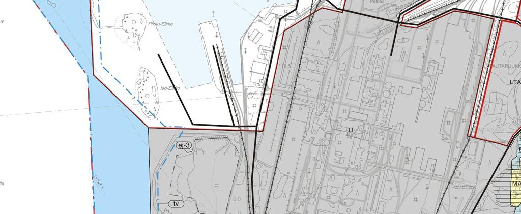 (punainen alue).(kv hyväksynyt 11.4.2007) Suunnittelualuetta koskevia kaavamerkintöjä ovat: LS SATAMA-ALUE.