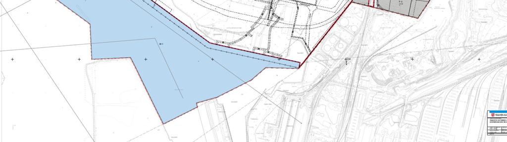 Ote asemakaavakartasta: Raahen sataman Lapaluodon satamanosan asemakaavan muutos ja laajennus (Akm 208) sekä suunnittelualueen likimääräinen sijainti.