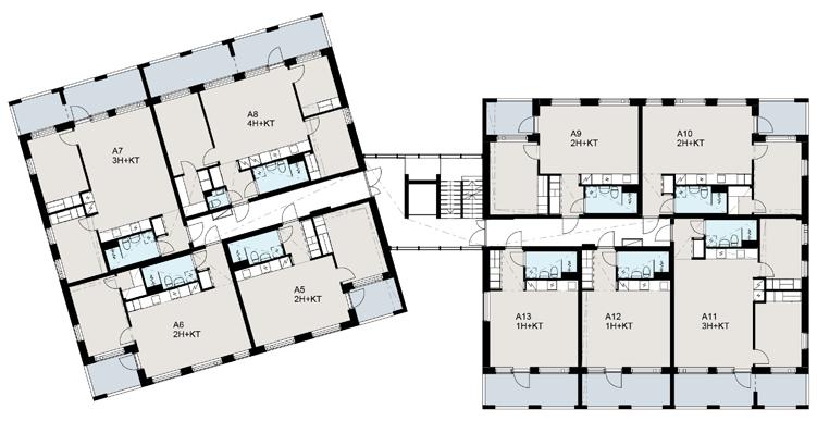 Asunto Oy Helsingin Niittypolku HUONEISTOJAKAUMA tyyppi pinta-ala m² kpl 1H+ 35,0 6 49,0 7 53,0 6 3H+ 64,5 7 3H+ 66,0 1 4H+ 71,5 4 4H+K 82,5 1 yht. 32 Kerrospohja 2.-4.