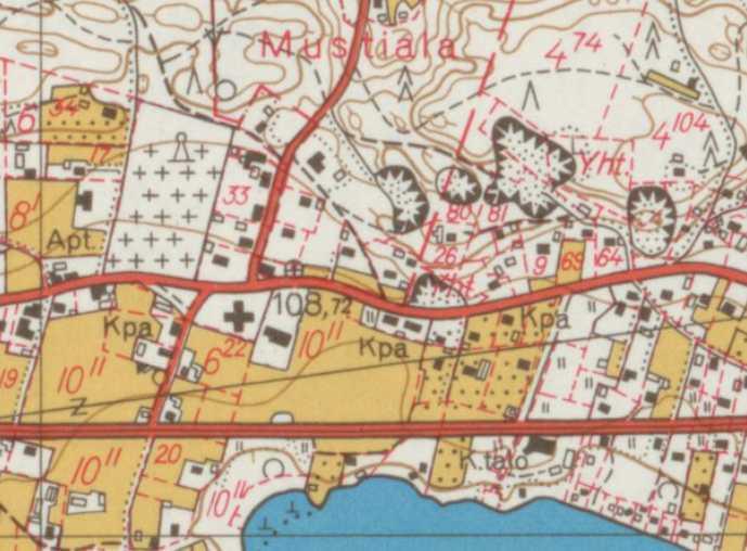 Alueen kehittyi 1960-luvulle tultaessa siten, että jonkin verran asuin- ja liikekäyttöön tarkoitettuja rakennuksia rakentui kylätontilta kirkolle johtavan tien varteen.