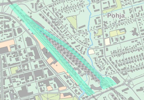 tunnusluku rakennuksissa voi olla kaksinkertainen luokaan C verrattuna (0,60). Aluerajaukset esitetään kuvissa 5 ja 6. Kuva 5. Rakennukset, D-luokka, aluerajaus Kuva 6.