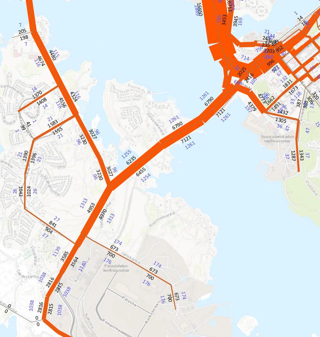 suuntaan voi siirtyä ennustettua enemmän Mussalontieltä Merituulentielle ja Hyväntuulentielle, jos Mussalontien sujuvuus heikkenee ennustettua enemmän. Kuva 3.