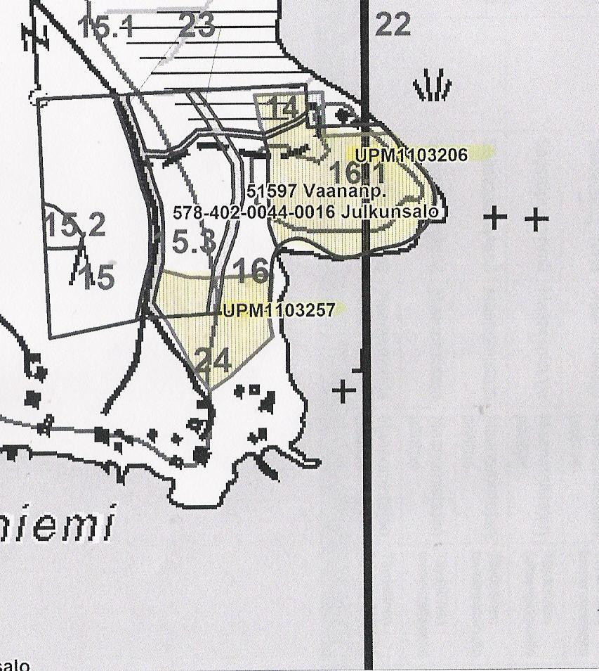 Kuva 3. Maanomistajan asettamat käyttärajoitukset luonto- ja maisemakohteille Mustaniemen kaavamuutosalueella (lähde: UPM Oyj, kuviokirjaja käyttörajoitukset 4.5 2016).