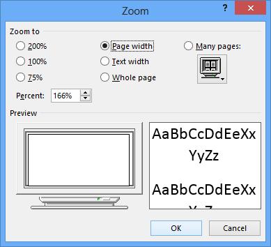 Näytön zoomaaminen Näyttökuvan loitontaminen ja lähentäminen (zoomaus) helpottaa asiakirjan eri osien muokkausta ja tarkastelua.