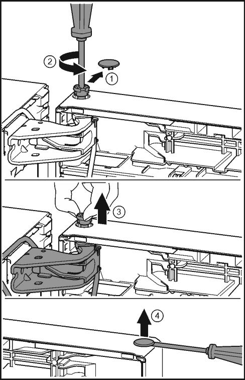 22 u Paina kielekettä. Fig. 22 (1) u Vedä johtopidin ja siihen kiinnitetty johto ulos. Fig. 22 (2) 4.3.