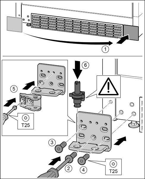 Fig. 29 (2) u Irrota ruuvit T25-ruuvimeisselillä ja irrota laakerinkannatin. Fig. 29 (3) 4.3.7 Keskimmäisten laakerikappaleiden siirtäminen Fig. 28 u Irrota aluslevy vetämällä. Fig. 28 (1) Fig.