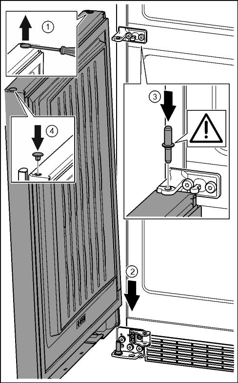 u Ruuvaa ruuvit tiukalle T15-ruuvimeisselillä. Fig. 32 (2) u Aseta suojukset sivuttain kohdalleen ja työnnä ne paikoilleen. Fig. 32 (3) w Varmista oikea paikoilleen lukittuminen. 4.3.10 Alemman oven asentaminen Fig.