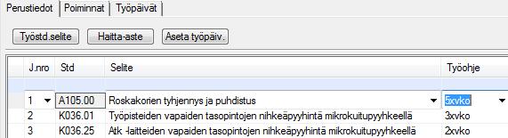 Taajuuksien vaihtaminen Yksittäisten rivien taajuuksia voidaan muokata tarvittaessa rivikohtaisesti alakortilla.