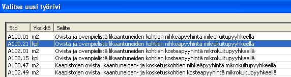 Valitse toiminto Vaihda yksittäinen työ OK Valitse vanha vaihdettava työrivi - OK Valitse uusi vaihdettava työrivi. Huom!