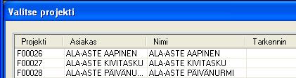 Näin saatat selvitä laskennasta erittäin nopeasti vain määriä (m2 ja kpl) muuttamalla. Valitse listalta pohjaksi otettava projekti ja paina OK.