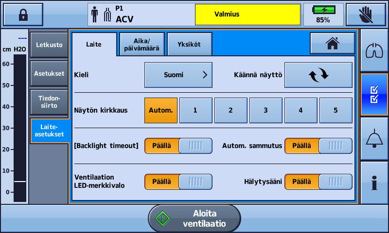 Astral-laitteen käyttö Laiteasetus Päivämäärä Aika Kieli Paineyksikkö Pituusyksikkö Kuvaus Mahdollistaa tämänhetkisen päivämäärän, kuukauden ja vuoden asettamisen.