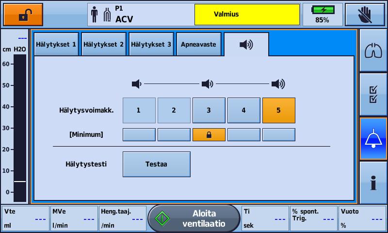 Voit vapaasti suurentaa ja pienentää hälytyksen voimakkuutta tasojen 3 ja 5 välillä.