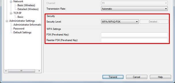 Jos Security Level on WEP-64bit(40bit) tai WEP-128bit(104bit): Asetus Input using hex WEP Key: Key Index: Lisätiedot Kuvaus Valitse tämä valintaruutu, jos haluat syöttää WEP Key -arvon