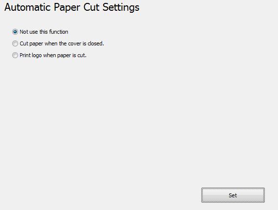 TM-T88V-asennusohjelma B Napsauta tarkistettavaa kohdetta. Not use this function (Älä käytä tätä toimintoa) Cut paper when the cover is closed. (Leikkaa paperi, kun kansi on kiinni.
