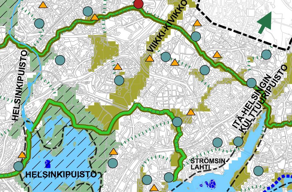 15/57 2.2 Viherverkosto Toiminnallisesti tärkeä Helsingin virkistysalueverkosto muodostuu vihersormista ja poikittaisista viheryhteyksistä.