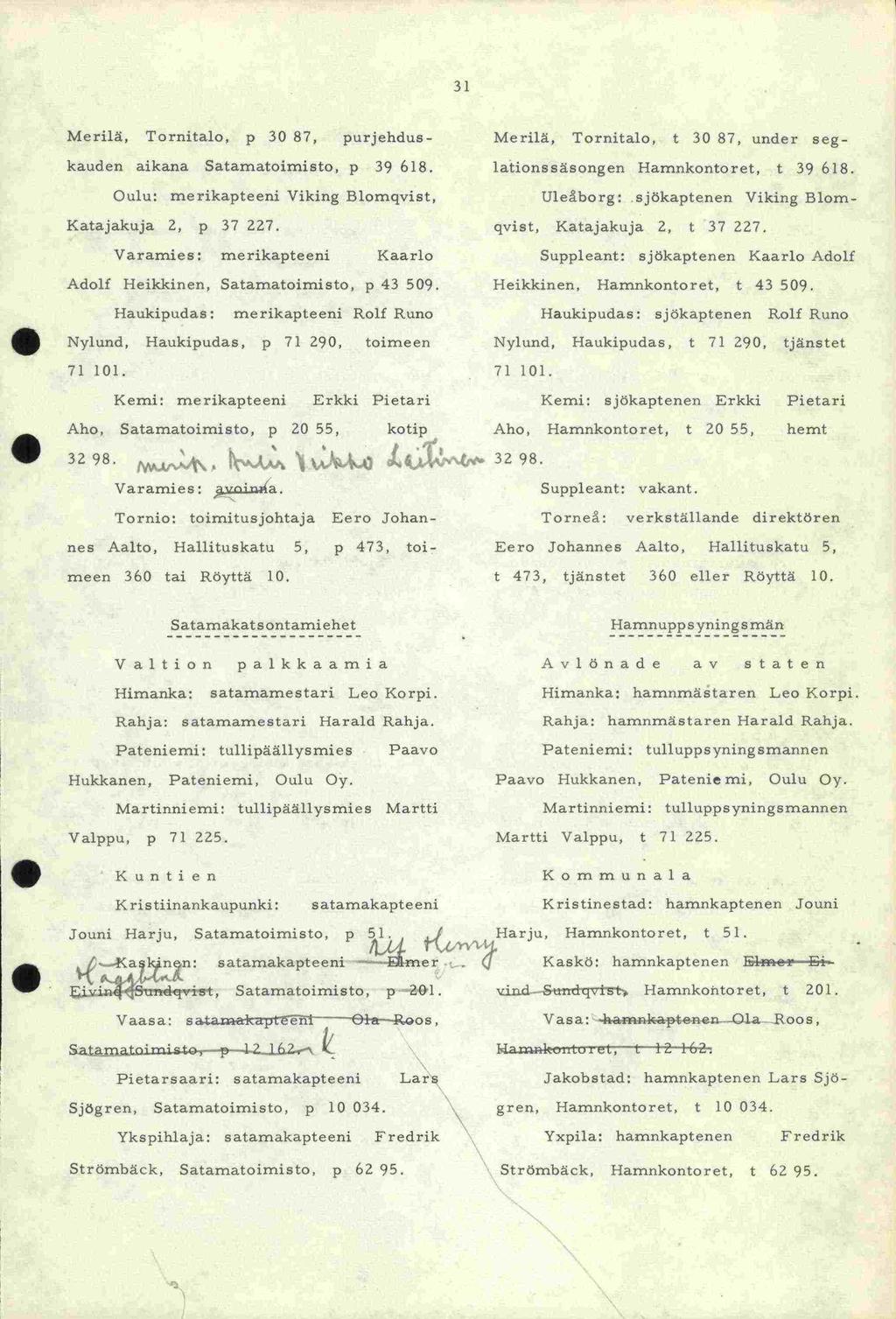 31 Merilä, Tornitalo, p 30 87, purjehdus- Merilä, Tornitalo, t 30 87, under seg - kauden aikana Satamatoimisto, p 39 618. lationssäsongen Hamnkontoret, t 39 618.