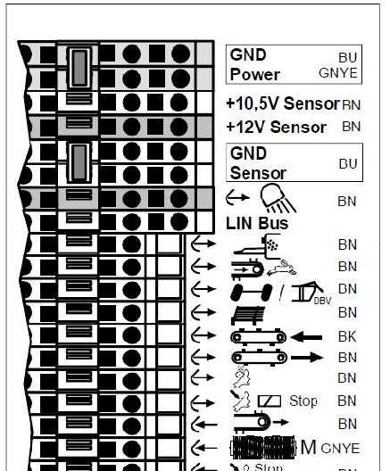 POWER CONTROL - HUOLTO Jakorasian etiketti 1 2 3 4 BN BU BU BL...black...schwarz BU...blue...blau BN...brown...braun GNYE...green-yellow...grün-gelb GR...grey...grau WH...white.