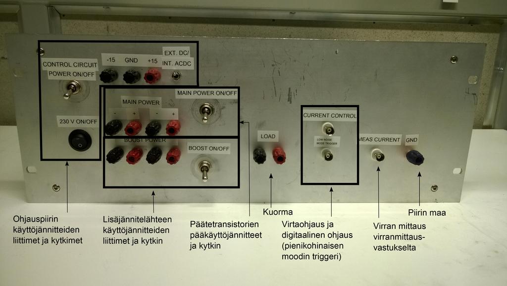 35 4.5 Vahvistimen ulkoasu ja liitännät Kuvassa 21 näkyy vahvistimen etupaneeli.