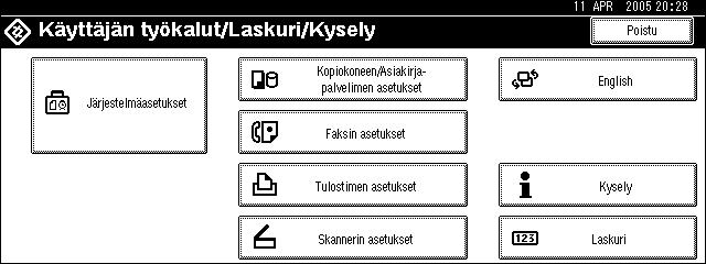 Kopiointitoiminnot Käyttäjäleiman poistaminen Voit poistaa käyttäjäleimaksi tallennetun kuvan. Poistettua leimaa ei voi palauttaa. A Varmista, että laite on kopiointitilassa.