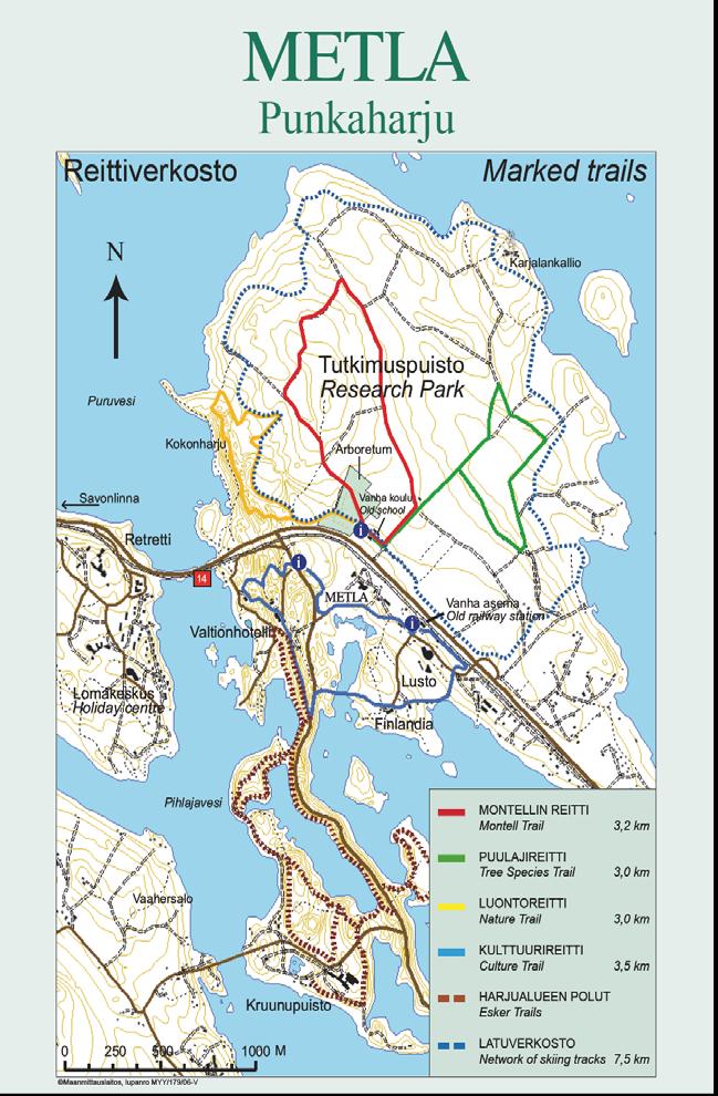 Punkaharjun reittiverkosto Montellin reitti Vanhat puulajikohteet Puulajireitti Ulkomaiset puulajit Luontoreitti Kokonharjun aarnialue