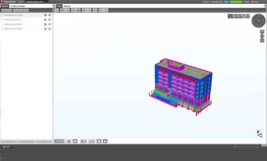 17 Tekla BIMsight on ilmainen, mutta lyhyen käytön jälkeen rekisteröitymisen vaativa katseluohjelma. Lisenssiä ohjelma ei kuitenkaan vaadi. Tekla BIMsight tukee useita tietomallien tiedostomuotoja.