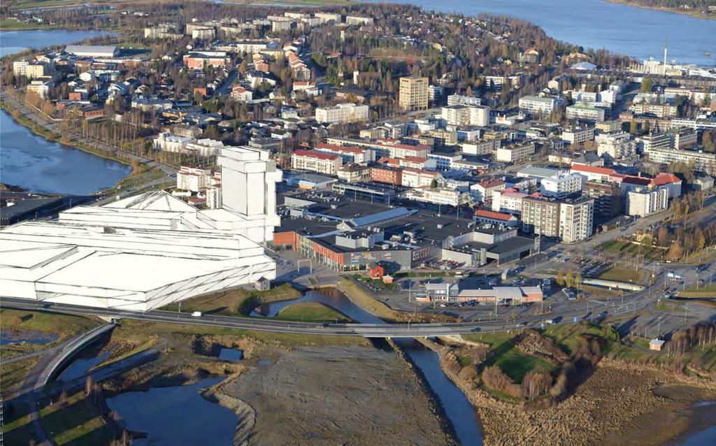 13 Kuva 10: Luonnosmainen havainnekuva hankkeen vaikutuksesta kaupunkikuvaan. Hotellista muodostuu TornioHaparanda -kaksoiskaupungin uuden yhteisen ydinkeskustan kiintopiste.
