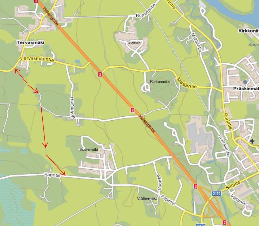 FCG SUUNNITTELU JA TEKNIIKKA OY 9 (19) Kuva 8. Rinnakkaistieyhteyden vaihtoehtoisia sijainteja.