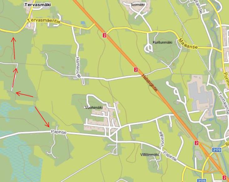 Tervasmäestä voitaisiin rakentaa uusi tieyhteys keskustan nykyiseen eritasoliittymään, yllä kaksi linjausvaihtoehtoa.