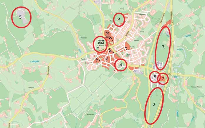 Kirkonkylä 1. Krannilan alue Krannilantien, Perttulantien ja Rajamäentien välisen alueen maankäyttöä tiivistetään.