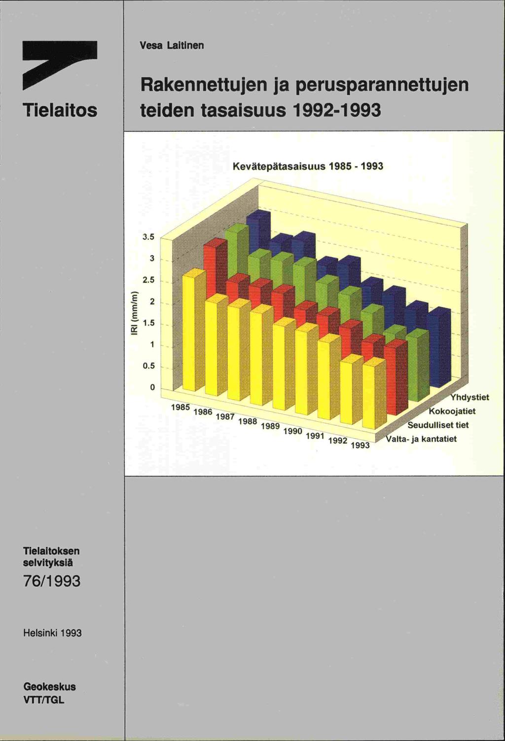 Vesa Laitinen Rakennettujen ja perusparannettujen Tielaitos teiden tasaisuus 1992-1 993 Kevätepätasaisuus