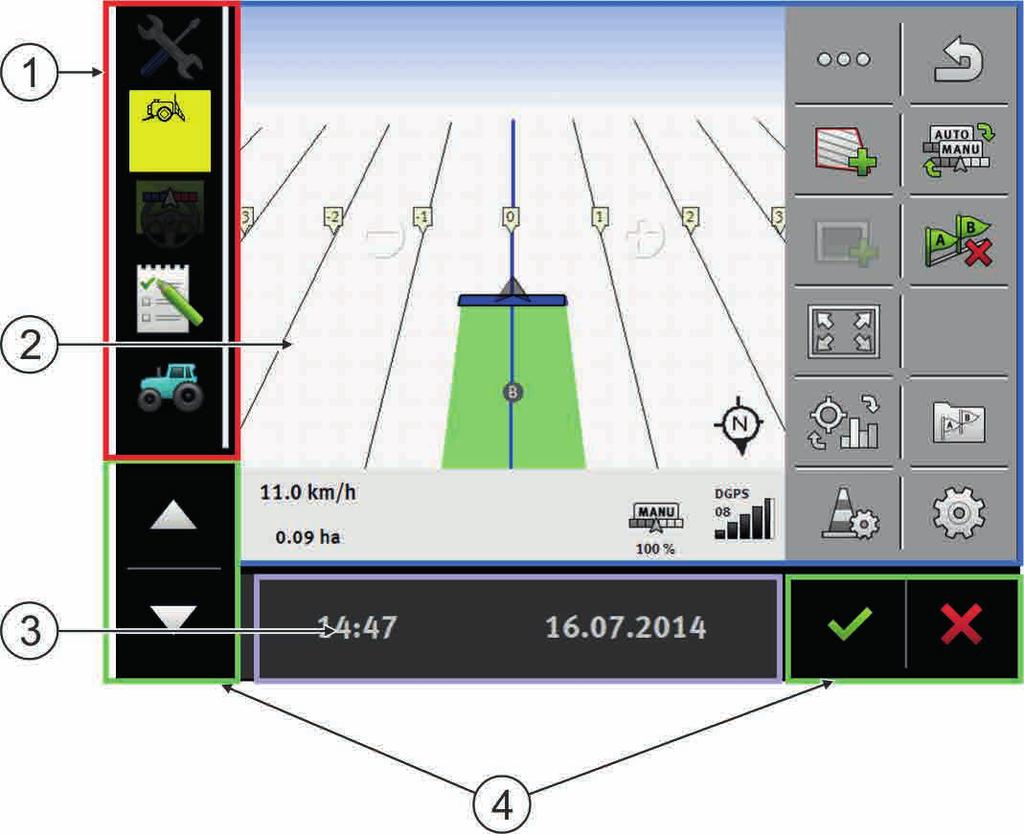 I Terminal TOUCH800 þ Lisenssi ISOBUS-TC on aktivoitu. 1. Käynnistä pääte. 2. - Avaa ISOBUS-TC-sovellus valintavalikosta. [ 22]. 3. Kytke sen jälkeen tilaustiedot sisältävä USB-tikku. 4.