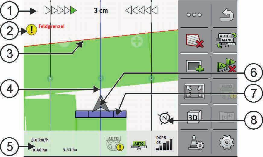 Työikkunassa näkyvät tiedot eroavat sen mukaan, onko parametrin SECTION-Control [ 61] asetuksena kyllä vai ei.