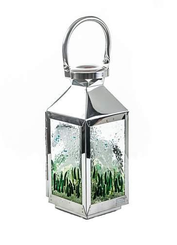 L30-215H-001 Art Glass lanterns White horse in pasture