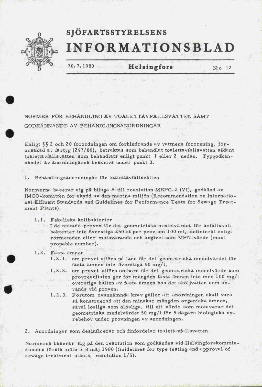 så SJÖFARTS STYRELSENS INFORMATIONSBLAD 30.
