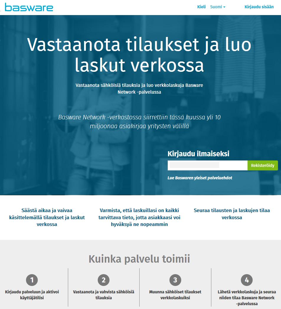 2. Palvelun aloitussivulla, syötä sähköpostiosoitteesi Rekisteröidy ilmaiseksi - kenttään ja napsauta Rekisteröidy. Syöttämäsi sähköpostiosoite on käyttäjätunnuksesi palvelussa.