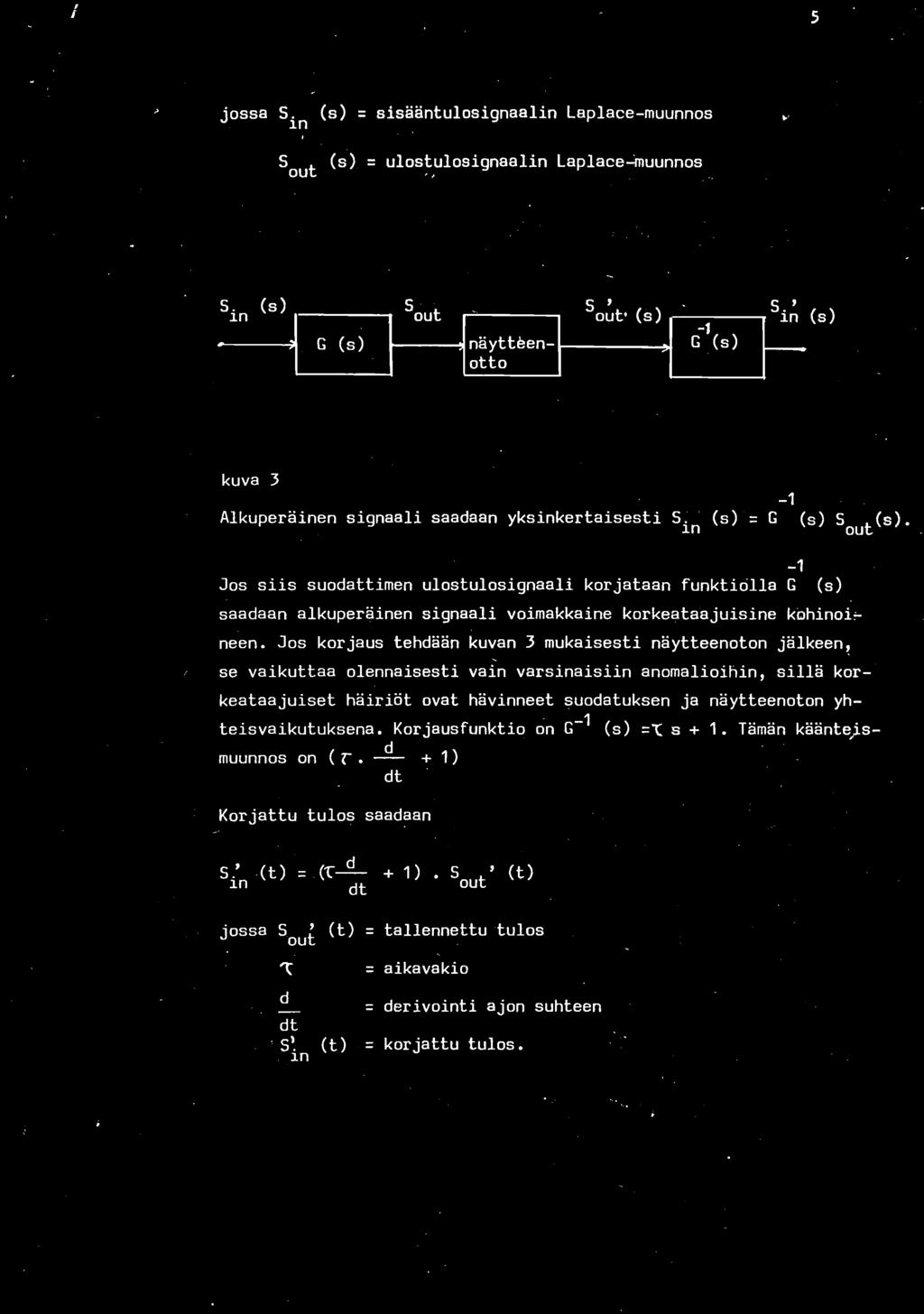 5 jossa S. ln (s) = sisääntulosignaalin Laplace-muunnos Sout (s) = ulos~ulosignaalin Laplace~uunnos. _~_in_(_s_)... ~... _G_(_s_)-.