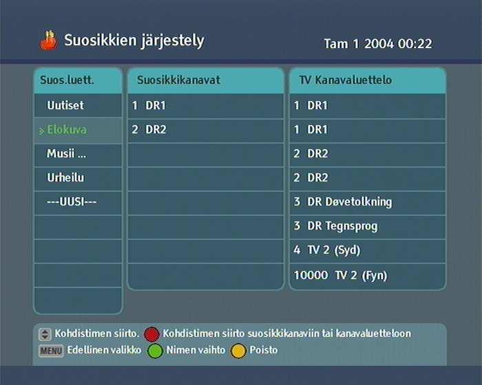 37 Luku 6 Suosikkien järjestely Suosikkikanavaluettelon muokkaaminen Voit tehdä oman suosikkikanavien luettelosi.