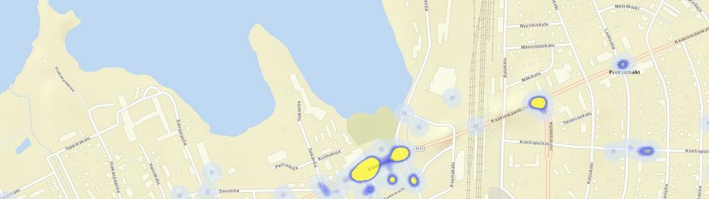 Pieksämäki 1/2 Heatmap X=onnettomuuskasauma