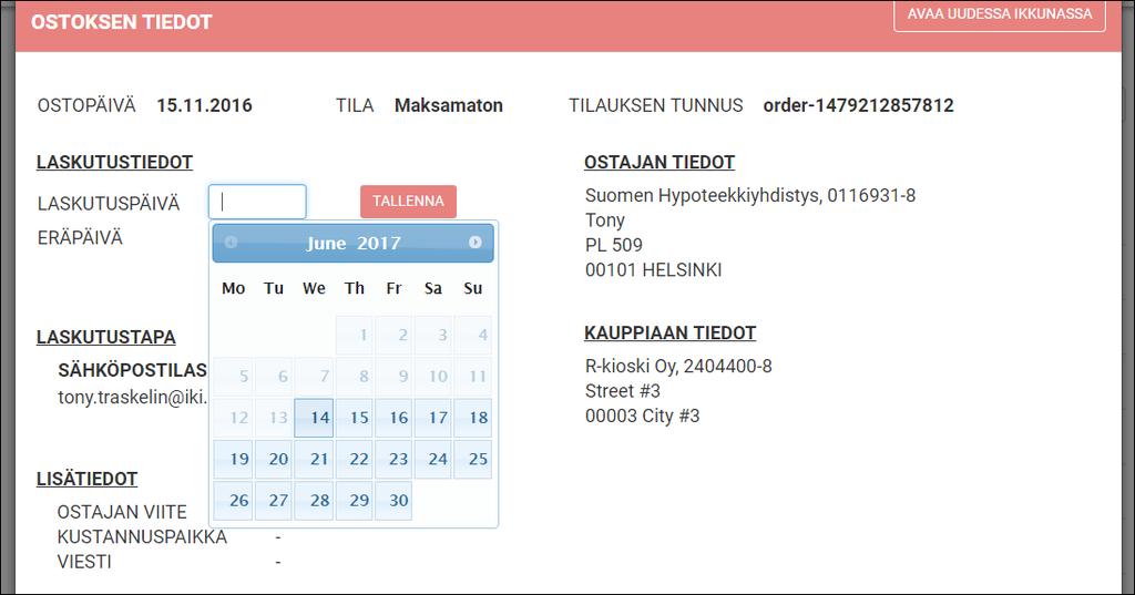 4. Klikkaa Laskutustiedoista Muokkaa ja valitse