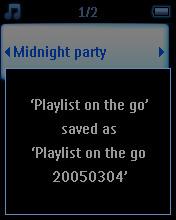 > Viesti "Soittolista tien päällä" tallennettu nimellä: 'Soittolista-tien-päällä' [päivämäärä-numero]! näkyy. 5.3.