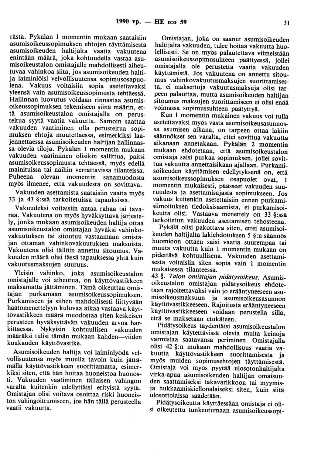 1990 vp. - HE n:o 59 31 rästä.