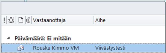 Kimmon oma vinkki Outlookin katumusviive Etsi Outlookin kansiorakenteesta Lähtevät (Outbox) kansio. Siellä on yksi viesti juuri lähettämäsi testiviesti.